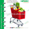 red plastic basket shopping trolley